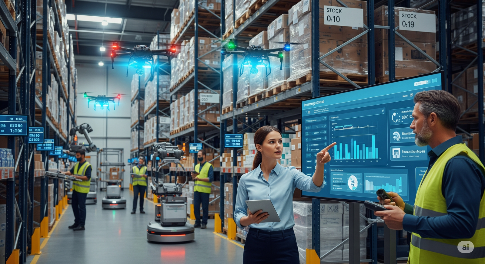 Warehouse with shelves and boxes